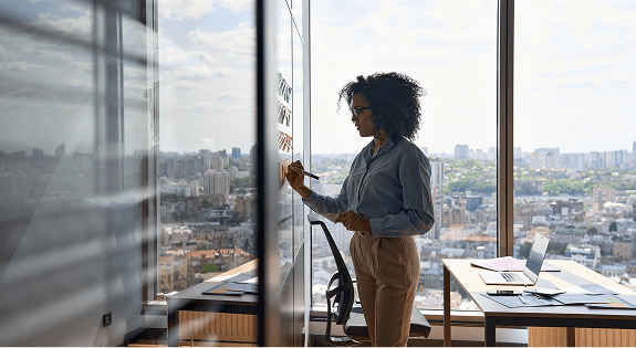 Business Strategy Planning in Modern Office with City View